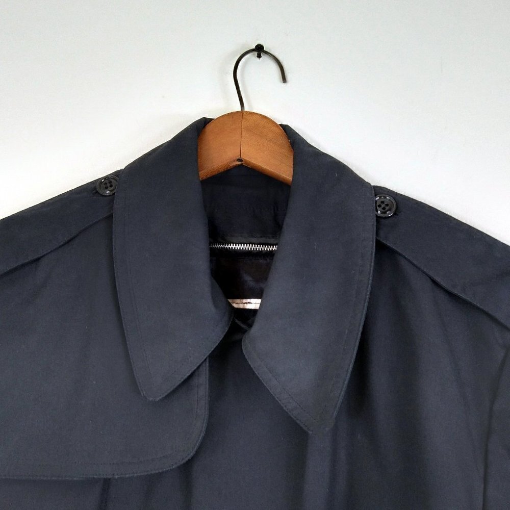 Y2K  Black Trench Coat Made In USA For Military Zip Out Lining Stylish Sz 38XS - Picture 6 of 15